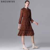 쉬즈미스 쉬즈미스 패턴 쉬폰 탈착 벨티드 원피스