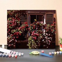 urkoteer DIY 세계 명화 그리기 세트 40 x 50 cm 피포페인팅 꽃 해바라기 풍경화/원목 액작, 장미-24-9619