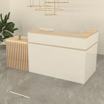 인포데스크 테이블 프론트 안내 상담책상 인포메이션, 140x60x100cm, 나무가있는 흰색 좌회전