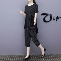 여성 트레이닝복 세트 여름 여성 의류 빅사이즈 여성 루즈핏 캐주얼 반팔 티셔츠 상의 7부 바지 상하의 세트 투피스 20대 30대 40대 50대 L~5XL