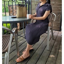 플리츠유 럭스 카라 롱 플리츠 원피스 주름 여성 봄 여름 마담 엄마