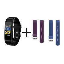 만보기 만보계 만보계시계 115 plus smart watch 팔찌 남성 여성 밴드 심박수 모니터 혈압 스포츠 피트니스 트래커 보수계 방수 시계, 블루 블랙 퍼플