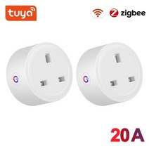 Zigbee 스마트 플러그 20A 영국 전원 스트립 미니 콘센트 무선 소켓 (에너지 모니터 포함) Alexa Google Home Tuya 허브와 호환 가능, 없음, 2PCS