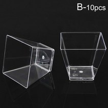 음식물처리기 10pcs 일회용 디저트 컵 주방 바 용품 식품 등급 안전 하드 플라스틱 무스 디저트 사다리꼴 작은 사각형 컵, 은, 10개