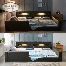 모건리빙 BEST 로엘 LED 패밀리 침대 1인형 오픈형 가드형 둥지형, 03_로엘 가드형 LED 침대 Q+Q(다크그레이)