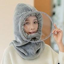 980FB7 안면마스크 방한모자 기모 후드모자 전면필름, 핑크