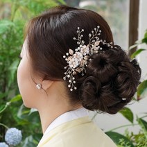 살롱드메리 수국 베이직 한복 볼륨 올림머리 가발 집게핀, 밀키브라운