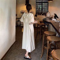 우아한 복고풍 짧은 소매 미디 드레스 여성용 복고풍 느슨한 제국 스타일 여름 부드러운 패션