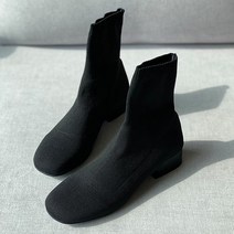 스퀘어 니트 스판삭스 앵클부츠 로우힐(3cM)