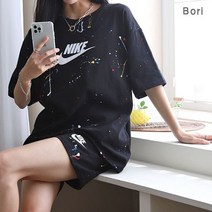 보리맘 페인팅 set 여성 면티+반바지 상하 세트 오버핏 티셔츠 빅사이즈