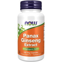 NOW 보충제 Panax 인삼 (뿌리) 500mg 강장제 허브＊ 식물성 캡슐 100개, Standard, 100 Veg Capsule