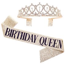 앤드유 티아라 왕관 생일축하 어깨띠 생일파티 장식 소품 파티용품 세트, 1세트, 03. 골드 퀸