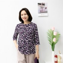 엄마옷마미소 벚꽃라운드셔츠 꽃무늬7부티 부드러운 라운드넥 깔끔한 할머니 꽃티 스판 세상편한티 미시옷 50대 60대 쫀쫀데일리 빅사이즈 마담의류 중년여성의류