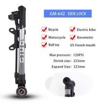 GIYO 자전거 휴대용 고압 스마트 에어 펌프 타이어 전동 에어샥 120/140PSI 공기 팽창기 발 페달 회전식 긴 호스 PRESTA SCHRADER 7 유형, GM642 Side lock