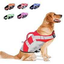 OEFWING 강아지 구명조끼: 찢어짐 방지 안전 개 구명 조끼 조절 가능한 개 구명 조끼 강한 부력 및 내구성 있는 구조 손잡이 개 재킷 수영 보트 카약 및 카누잉(Bule M, Large, Red