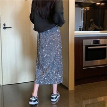 시퀸스커트 미디 반짝이 슬림 블링 웨이스트 감각