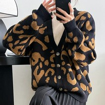 티티웍스 레오파드 호피 루즈핏 니트 가디건
