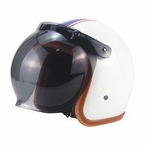 소두핏 티티앤코 바이크 풀페이스 클래식 레트로 할리 오토바이 헬멧 베스파 튼튼한 반모 크랭크 TT&CO 할리데이비슨, 화이트 블루 레드 스트라이프 다색 퍼프 렌즈, XL