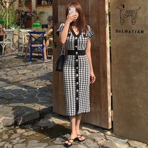 떳다그녀 밀레샤 버튼 체크 롱 원피스