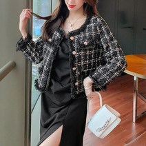 넷투넷코리아 여성 아우터 자켓 루즈 체크 크롭 트위드 캐주얼 기본