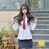 교복몰 / 프리미엄 각카라 빨강체크 스판 여성 화이트 셔츠