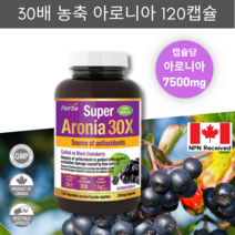 아로니아정 7500mg 120식물성캡슐 30배 농축 고함량 아로니아 캡슐 안토시아닌 허바 캐나다, 120정, 1병