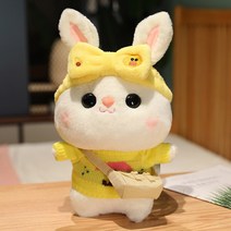 PKTOYS DIY 귀여운토끼 마스코트 오가닉 애착 토끼 봉제 장난감 새해 스웨터 토끼인형 명절 선물, 노란 우산 스웨터 가방 노란 머리, 30cm