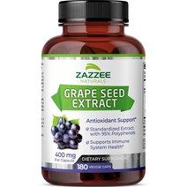 Zazzee Grape Seed Extract 재지 포도씨 추출물 400mg 180정, 1개, 기본