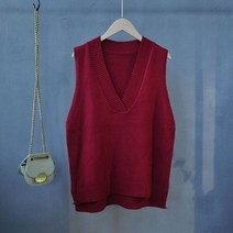 빅 브이넥 니트 조끼 레이어드 여 루즈 풀오버 앞짧은뒤 롱 트임 니트 나시 하늘비즈 S142Z236