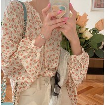 화사 여성스러운 하늘하늘 슬림 꽃무늬 가디건 봄 블라우스 패션 세련된