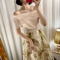 튤립 오간자 오프숄더 블라우스