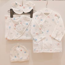 해피랜드 전상품 무형광소재의 공용 여름 배넷저고리+ 손싸개+ 딸꾹질모자+ 속싸게 총 4구성 입니다
