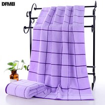 DFMEI 순면 목욕 타올 70*140 성인용 두꺼운 흡입워터 비치 타월 수출 세트 자수, 체크퍼플
