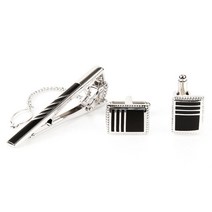 블랙 사선 커프스링크 넥타이핀 SET M1017001