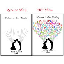 결혼식방명록 돌잔치방명록개인화 된 이름 날짜 지문 DIY 웨딩 트리 페인팅 결혼식이나 기념일 (잉크 패드, 15 HK214_04 50X70cm No Frame