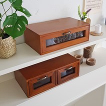 모카 원목 받침대 모니터 수납 서랍 엔틱 빈티지 화장품 정리대 정리함 티백 약 보관함, 두칸