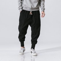 일본 바지 streetwear men harem pants japanese style casual cotton linen pants man 중국 배기바지 남자 7부 9부 반바지