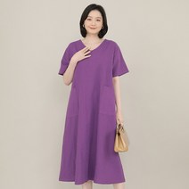애비뉴투지 엄마옷 비비 린넨 루즈핏 브이넥 주머니 여름 반팔 롱 원피스 O07125 50대 60대 중년여성의류
