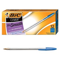 빅 BIC 크리스탈 엑스트라 스무스 1.0 mm 미디엄 포인트 볼펜 블랙 12개 세트 가성비 추천 미국직구, 12 Count (Pack of 1)_Blue