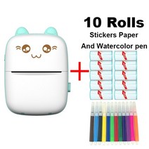 pocket photo 블루투스 열전사 프린터 mini 휴대용 휴대 전화 메모 bt 58mm 2inch a6 peripage photo printer for android ios, 파란색 10 스티커 용지