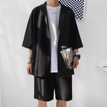 YAPOGI 반팔 남성 잘 생긴 플러스 지방 플러스 사이즈 반바지 유행 뚱뚱한 느슨한 여름 캐주얼 얇은 양복 한벌
