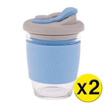 2팩 Oasis 오아시스 – Borosilicate Glass Reusable Eco Cup Powder Blue – 봉규산 글라스 리유저블 에코 컵 파우더 블루 340ml