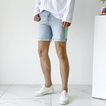 반즈 남자 여름 유니크한 형광 핸드페인팅 배색라인 스판 데님 청반바지