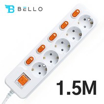 현대일렉트릭 접지 메인 개별스위치 5구 멀티탭 전선형, 1개, 1.5m