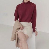 레이디플러스 1075-헤이지 어깨 단추 포인트 하이넥 폴라