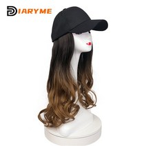 모자가발 부분가발 합성 long wavy hair with baseball cap womens wigs hat wig hair extension sun hat with hair, 회색