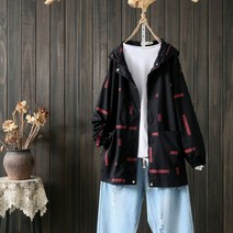 Spring autumn new season 4XL fashion imitation denim jacket women mid-length hooded casual windbreak