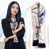 실크 스카프 작은 스트립 조커 봄과 가을 얇은 실크 화이트 얇은 좁은 스카프 여성의 긴 원사 스카프 봄과 여름