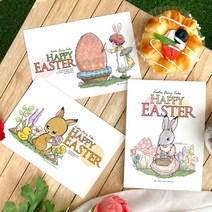토리나라디자인 해피 이스터 데이 부활절 기독교 교회 동화풍 일러스트 토끼 그림 촬영소품 감성 빈티지 인테리어 월데코 엽서 카드, 01-달걀소녀들판, 가로형_백색소프트(1매입)