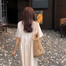 가바바 여성 원피스 문학 소녀 느낌의 허ㅣ 주름 치마 크림 데일리 롱 원피스 G38516